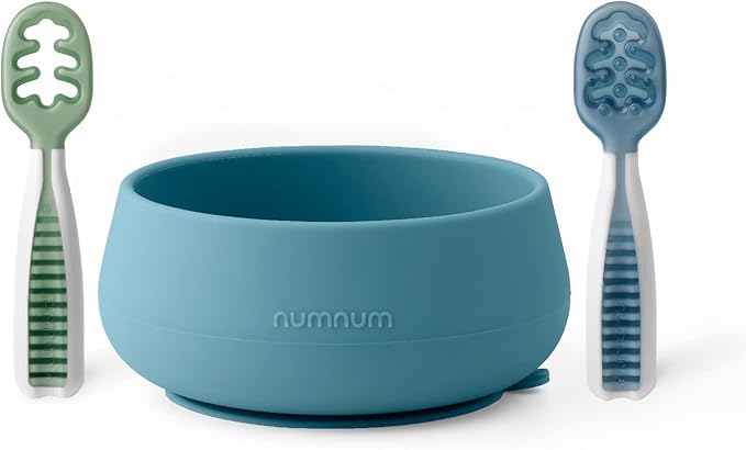 NumNum Suction Bowls for Babies & Toddlers, Extra Strong Non-Slip Suction, 100% Food-Grade Silicone, BPA-Free, Microwave & Dishwasher Safe, Baby-Led Weaning Bowls for 4+ Months & GOOtenils Blue/Green
