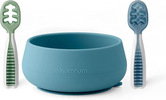NumNum Suction Bowls for Babies & Toddlers, Extra Strong Non-Slip Suction, 100% Food-Grade Silicone, BPA-Free, Microwave & Dishwasher Safe, Baby-Led Weaning Bowls for 4+ Months & GOOtenils Blue/Green