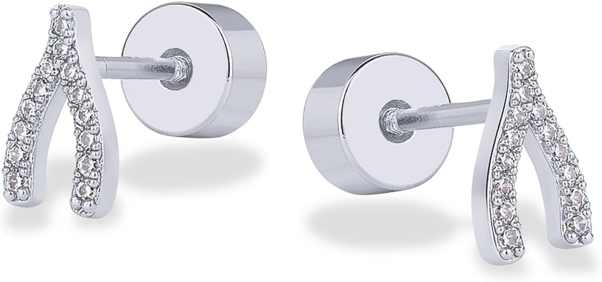 PAVOI 14K Gold Plated Dainty Flat Back Earrings for Women - Hypoallergenic Sterling Silver Posts Helix Cartilage Piercing Jewelry - Emoji Motif Bow Celestial Flatback Gold Stud Earrings Screw Back