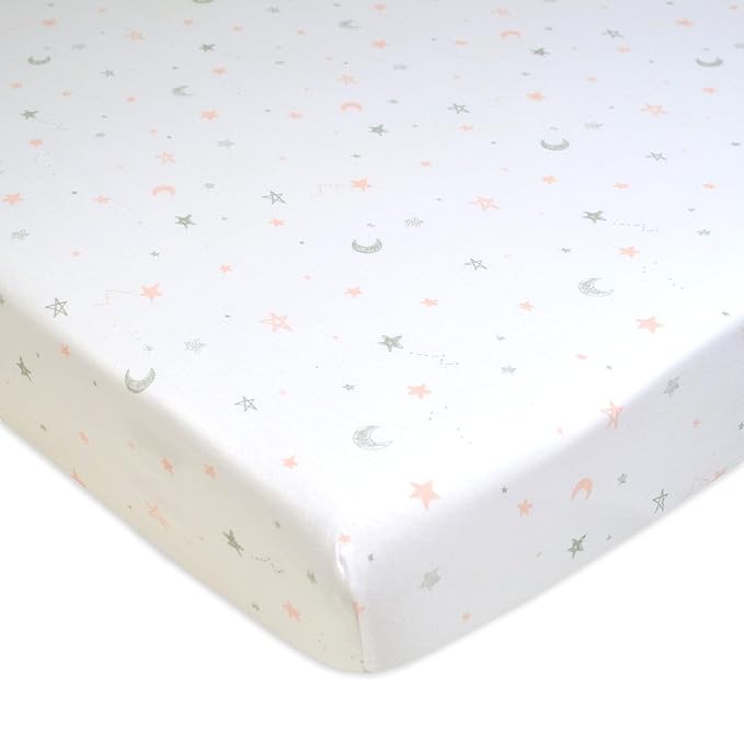 American Baby Company 3 Pack 100% Natural Cotton Fitted Crib Sheets 52" x 28" - Soft, Breathable, Hypoallergenic & Gentle Toddler Bed Sheets, Pink Stars/Blush/White, Neutral for Boys & Girls