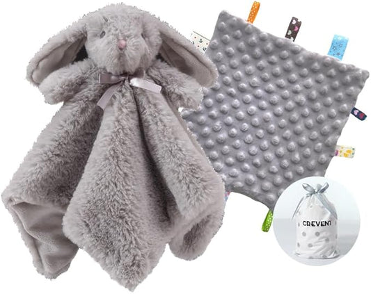 CREVENT Soft Plush Animal Face Security Blankets for Boys and Girls, Great Gifts for Birthday Baby Shower (Bunny + Tag)