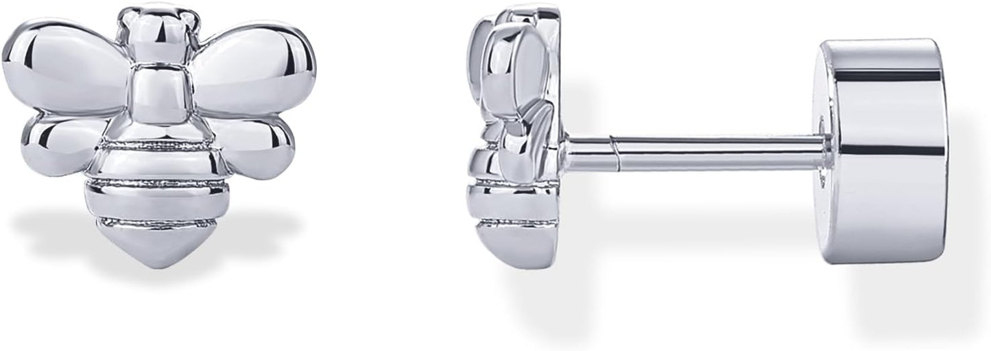 PAVOI 14K Gold Plated Dainty Flat Back Earrings for Women - Hypoallergenic Sterling Silver Posts Helix Cartilage Piercing Jewelry - Emoji Motif Bow Celestial Flatback Gold Stud Earrings Screw Back