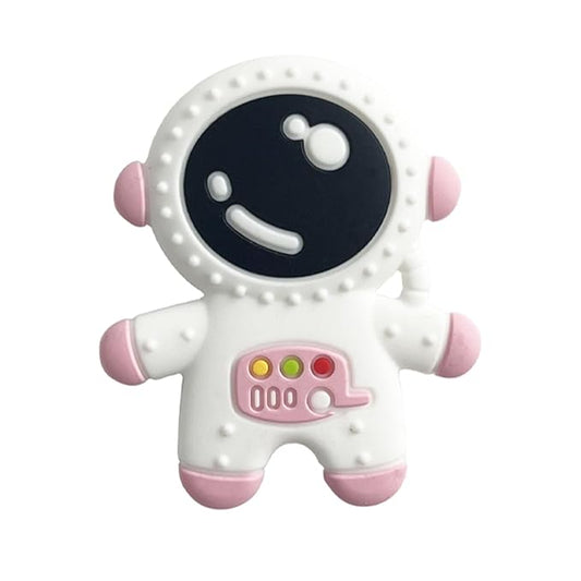 Baby Teething Spaceman Toy for 3+ Months Infants Sucking, Food Grade Silicon Astronaut Styling Teether, BPA Free (Pink)