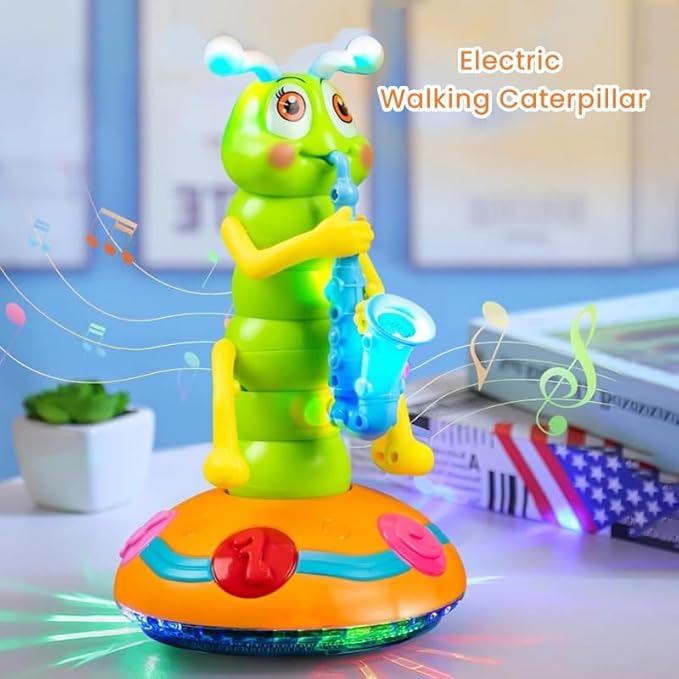 Children's Electric Caterpillar Saxophone Musical Toys, Dancing Saxophone Caterpillar,Baby Sensory Toys with LED Lights for Toddler Boys Girls Without Battery (Pink-1 Pcs)