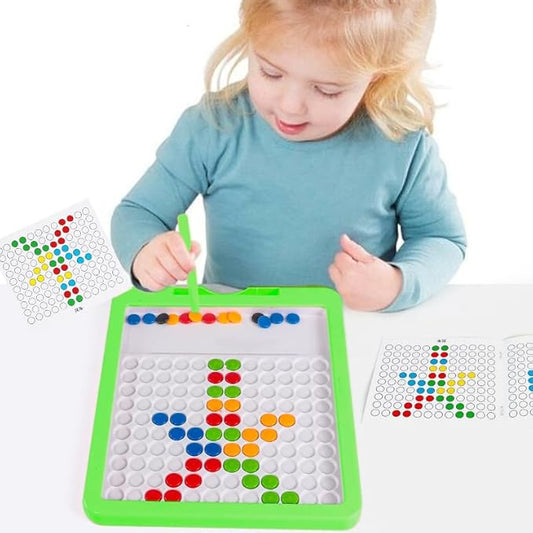 Magnetic Drawing Tablet, Magnetic Doodle Board for Kids with Dot Beads and Pattern Book, Montessori Educational Travel Toy for Boys and Girls 3 4 5 6 Years Old (Green)