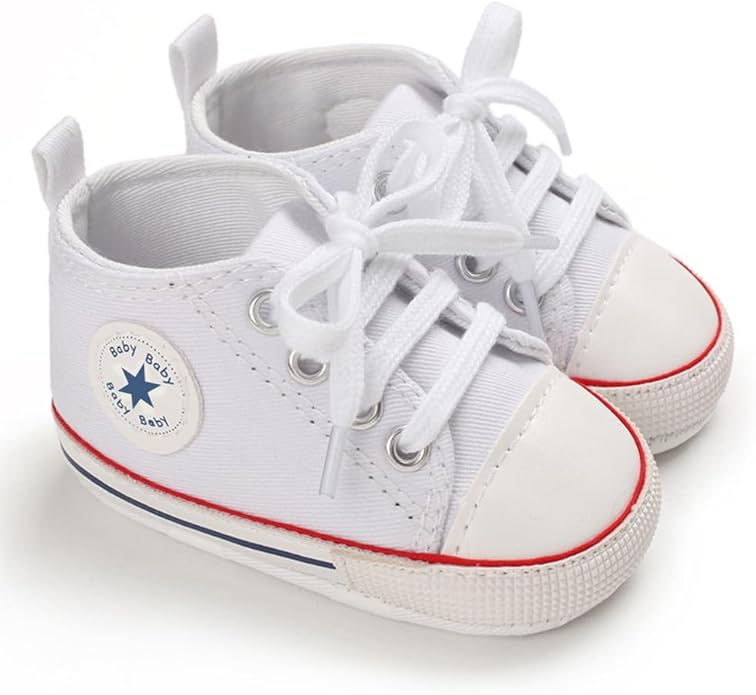 Unisex Baby Boys Girls Shoes, Newborn Infant Non-Slip Canvas Denim High Top Sneakers, Toddler First Walkers Shoes