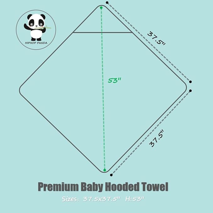 HIPHOP PANDA Hooded Towel - Rayon Made from Bamboo, Bath Towel with Bear Ears for Newborn, Babie, Toddler, Infant - Absorbent Large Baby Towel - Hippo, 37.5 x 37.5 Inch