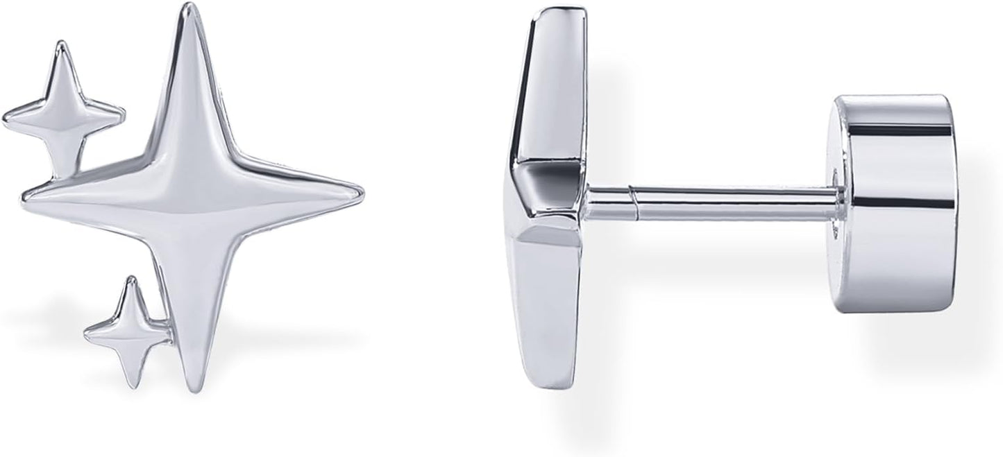 PAVOI 14K Gold Plated Dainty Flat Back Earrings for Women - Hypoallergenic Sterling Silver Posts Helix Cartilage Piercing Jewelry - Emoji Motif Bow Celestial Flatback Gold Stud Earrings Screw Back