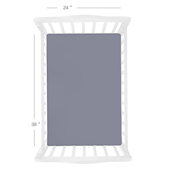 Biloban Mini Crib Sheets Fitted, 2 Pack Mini Crib Sheet Fits for Mini Crib Mattress, Neutral Mini Crib Sheets for Baby Boys and Girl, Grey, 38”X 24”
