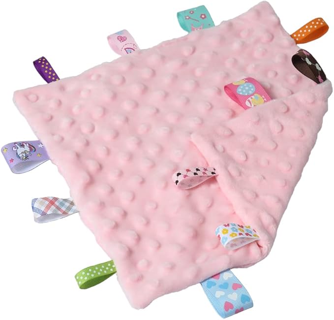 CREVENT Soft Plush Animal Face Security Blankets for Boys and Girls, Great Gifts for Birthday Baby Shower (Pink Bear + Tag)