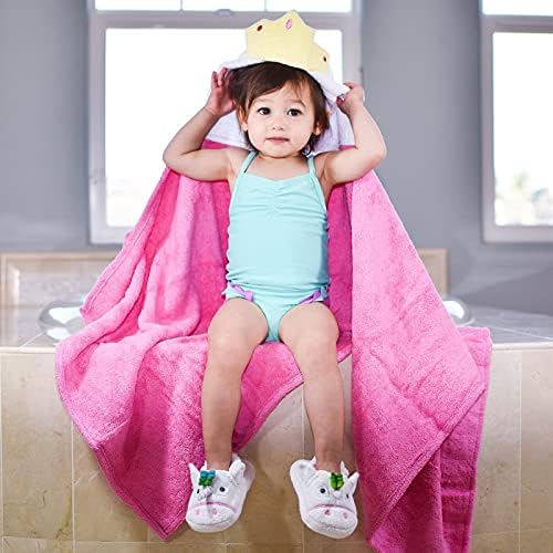 Hooded Baby Towel for Kids 2-8 | Large 100% Cotton Baby Towel for Girls in Pink | Cute Princess Bath Towels for Babies and Toddlers