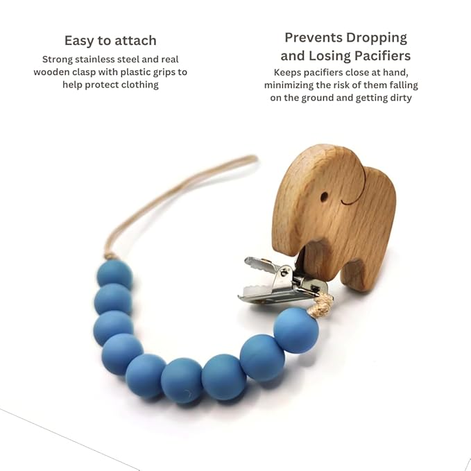 Wood Paci Clips 2 Pack for Baby Boy, Premium Flexible Bead Design, Universal Fit, Safe Pacifier Holder