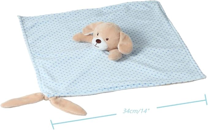 CREVENT Soft Plush Animal Face Security Blankets for Boys and Girls, Great Gifts for Birthday Baby Shower (Blue Dog + Tag)