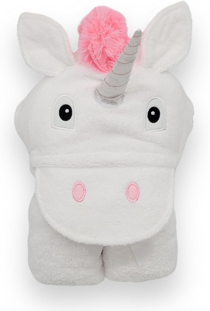 Hooded Baby Towel for Kids 2-8 | Large 100% Cotton Baby Towel for Girls or Boys in White | Cute Unicorn Bath Towels for Babies and Toddlers with Rainbow Mane