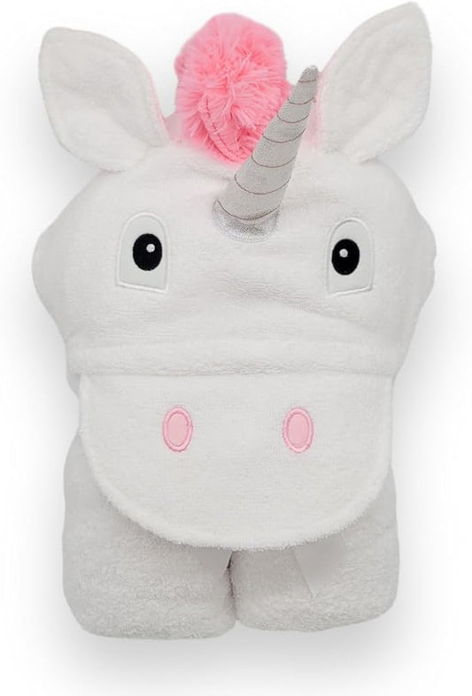 Hooded Baby Towel for Kids 2-8 | Large 100% Cotton Baby Towel for Girls or Boys in White | Cute Unicorn Bath Towels for Babies and Toddlers with Rainbow Mane