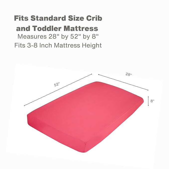 EVERYDAY KIDS 2 Pack Fitted Girls Crib Sheet, 100% Soft Breathable Microfiber, Baby Sheet, Fits Standard Size Crib Mattress 28in x 52in, Nursery Sheet - Unicorns/Hot Pink