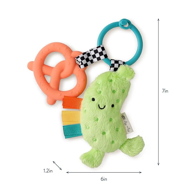 Itzy Ritzy Infant Toy & Teether - Itzy Pal Baby Teething Toy Includes Lovey, Crinkle Sound, Textured Ribbons & Silicone Teether Toy for Newborn (Pickle)