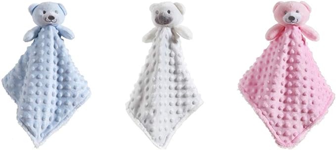 CREVENT Baby Comforting Security Blanket Lovey for Newborn Baby Girls Infants, Minky Dot Front + Sherpa Backing with Animal Face (Pink Bear)