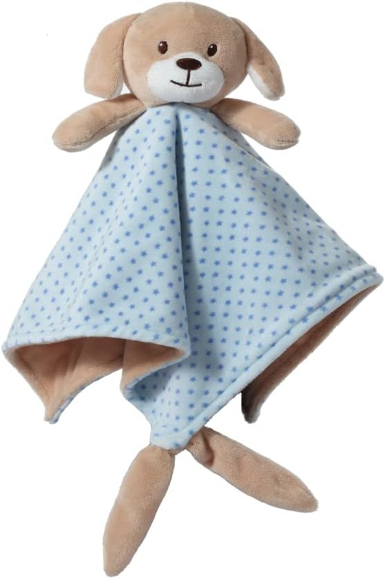 CREVENT Soft Plush Animal Face Security Blankets for Boys and Girls, Great Gifts for Birthday Baby Shower (Blue Dog + Tag)
