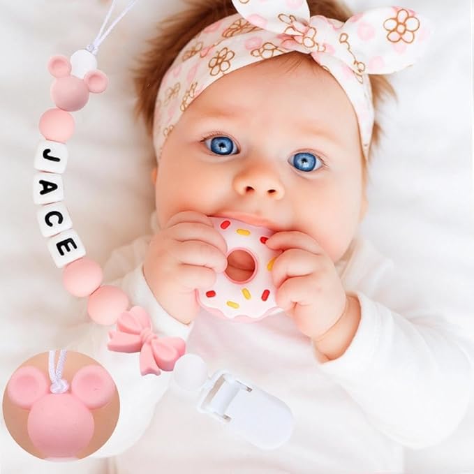 Baby Girl Pacifiers Clips Personalize Name Pacifier Clips Holder, Custom Pacifier Chain with Name for Baby(A)