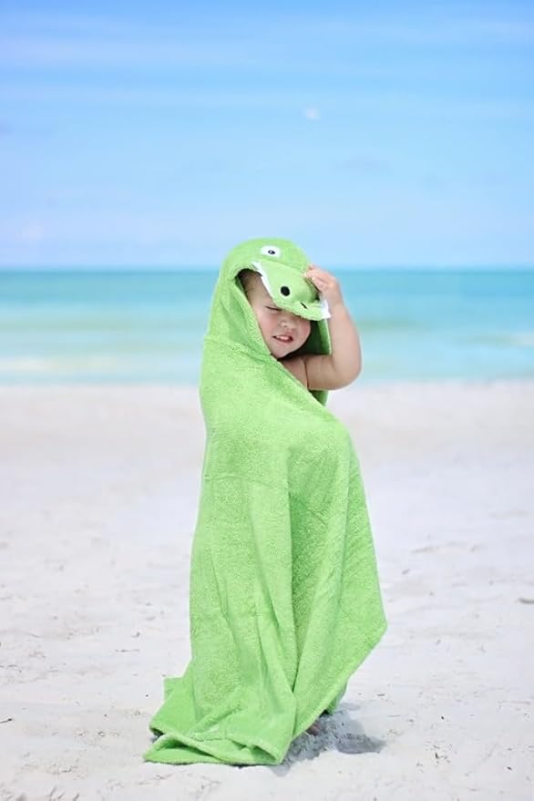 Hooded Baby Towel for Kids 2-8 | Large 100% Cotton Baby Towel for Boys or Girls | Unisex Cute Alligator Bath Towels for Babies and Toddlers in Green