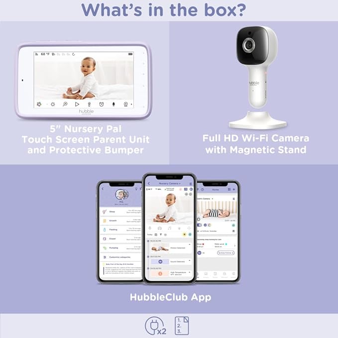HUBBLE CONNECTED Nursery Pal Cloud Touch Smart WiFi Enabled Baby Monitor with 5 Inch HD Color Touchscreen Parent Unit, Plus Preloaded Soothing Sounds, Lullabies, and Stories, White