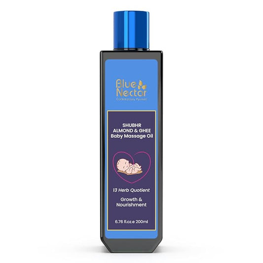 Blue Nectar Ayurveda Gentle Baby Oil for Newborn Skin Care -Moisturizing Baby Massage Oil for Dry Skin Moisturizer |Soothing with 100% Natural Coconut Oil & Organic Ghee (13 Herbs, 6.76 Fl Oz)