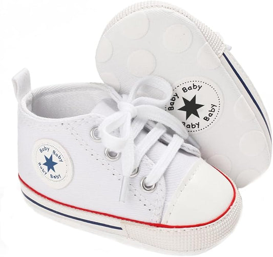 Unisex Baby Boys Girls Shoes, Newborn Infant Non-Slip Canvas Denim High Top Sneakers, Toddler First Walkers Shoes