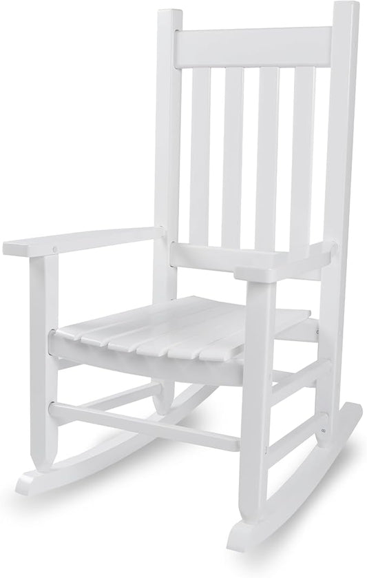 Kids Rocking Chair for Toddlers and Children Comfy Recliner Wooden Rocker for Baby Girls Outdoor Lounge Chair for Kids Age 6-10 Indoor Christmas Gift White