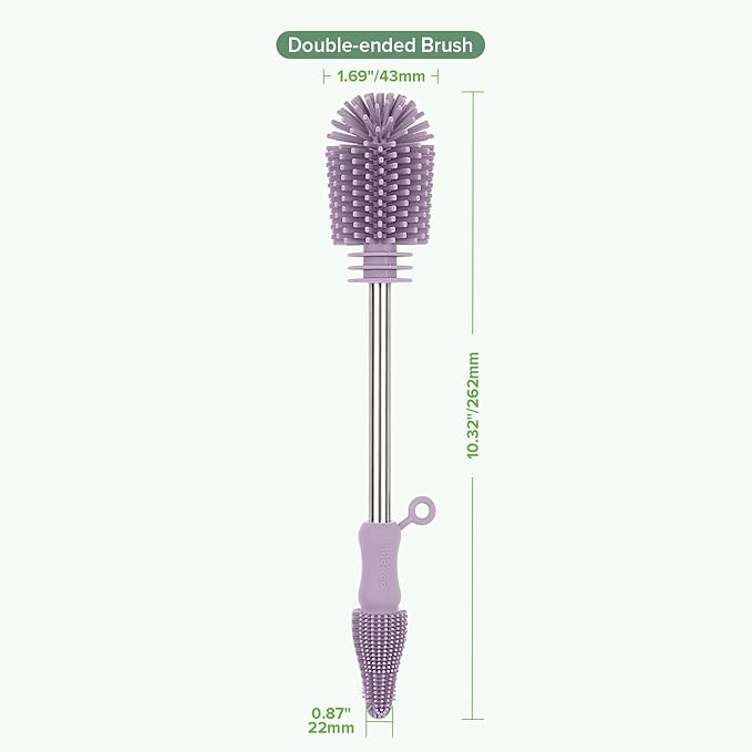 haakaa Cleaning Brush Silicone Bottle Brush Double-Ended Soft Silicone Bristles for Breast Pumps, Breast Milk Collectors, Baby Bottles, Teats, Breastmilk Storage Bags, Detachable - Lavender -1pk
