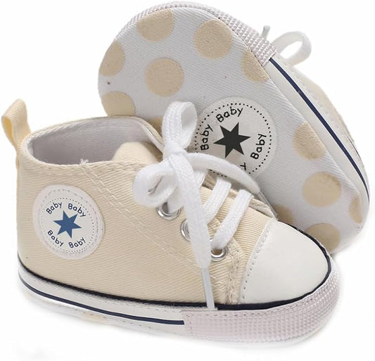 Unisex Baby Boys Girls Shoes, Newborn Infant Non-Slip Canvas Denim High Top Sneakers, Toddler First Walkers Shoes