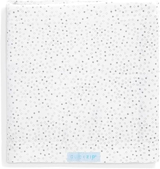 QuickZip Crib Extra Zip-On Sheet (SecureFit Wraparound Base Not Included) - Faster, Safer, Easier Baby Crib Sheets - Gray Dot 100% Cotton - Fits All Standard Crib Mattresses