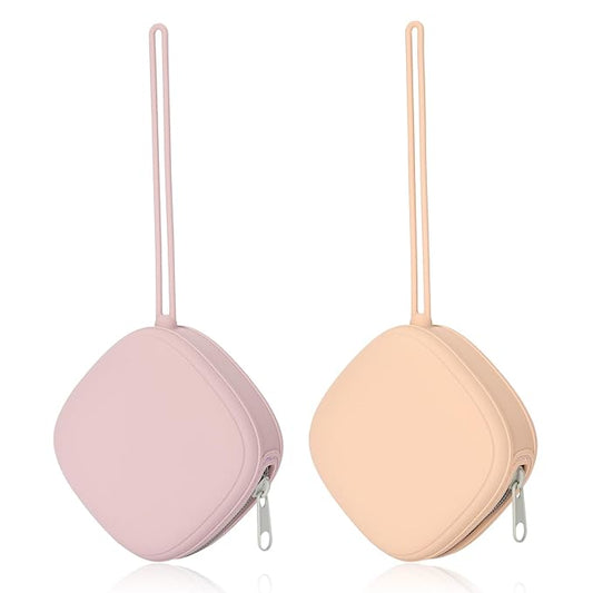 Silicone Pacifier Holder Case, Baby Binky Silicone Cover Pouch, Silicone Pacifier Storage Case for Diaper Bag, 2 Pack (Blush, Dusty Lilac)