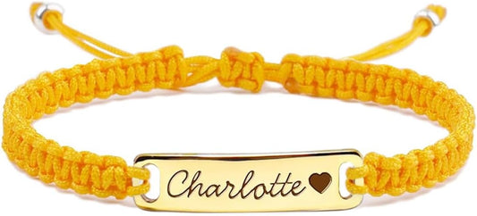 Personalized Baby Bracelet, 18K Gold Plated Custom Name Bracelet, Braided Cord Baby Bracelet Adjustable for Baby Girls and Boys as Birthday Gift Baptism Gift