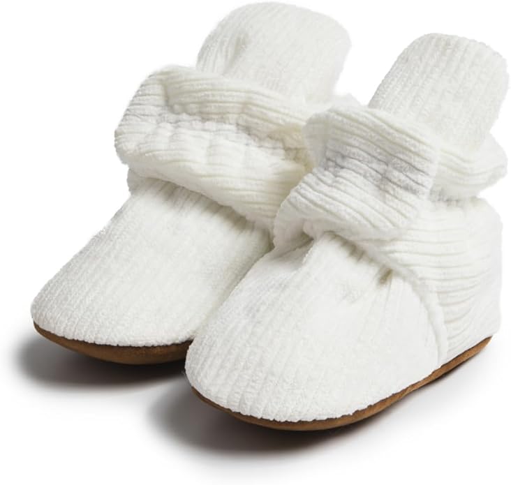 Sawimlgy Newborn Infant Baby Girl Boy Cotton Booties Stay On Sock Slippers Soft Bedroom Shoes Non-Skid Ankle Boots With Grippers Toddler Crib Warm Shoe First Walker Birthday Shower