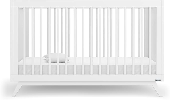 dadada Baby Soho 3 in 1 Convertible Wooden Crib to Toddler Bed - Made in Italy, GREENGUARD Gold Certified, Baby-Safe Finish, Sustainable Beech Wood, Modern Design, 3 Adjustable Heights (White)