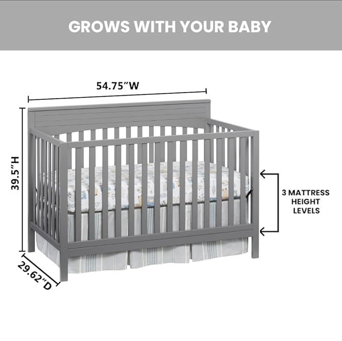 Oxford Baby Harper 4-in-1 Convertible Crib, Dove Gray, GreenGuard Gold Certified