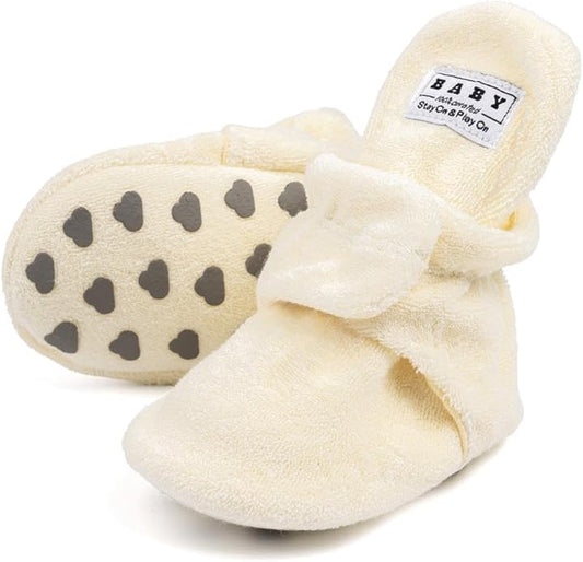 Sawimlgy Newborn Infant Baby Girl Boy Cotton Booties Stay On Sock Slippers Soft Bedroom Shoes Non-Skid Ankle Boots With Grippers Toddler Crib Warm Shoe First Walker Birthday Shower