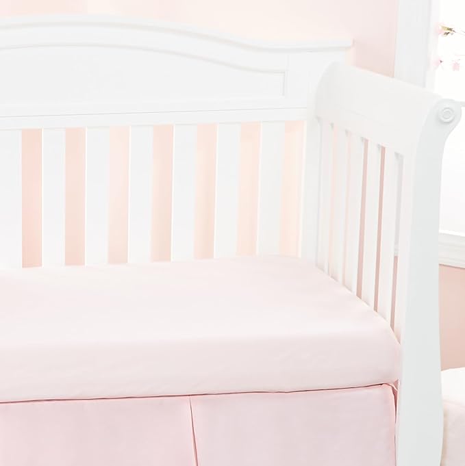 EVERYDAY KIDS 2 Pack Fitted Girls Crib Sheet, 100% Soft Breathable Cotton Baby Sheet, Fits Standard Size Crib Mattress 28in x 52in, White Nursery Sheet with Pink Owls and Hearts and a Solid Pink