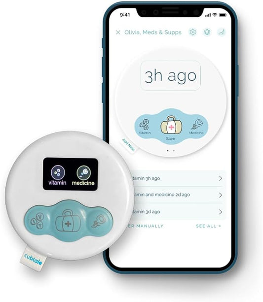 Smart Tracker for Supplements and Vitamins – One-Press Logging Device with App Sync, Reminders, and Caregiver Support for Prenatal Routines