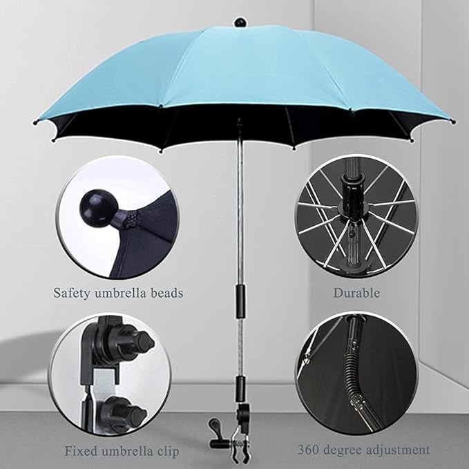 Convenient and Lightweight, Clip-On, Adjustable Steering, Universal, Umbrella Baby Stroller, Stroller Umbrella Attachment for Sun Protection