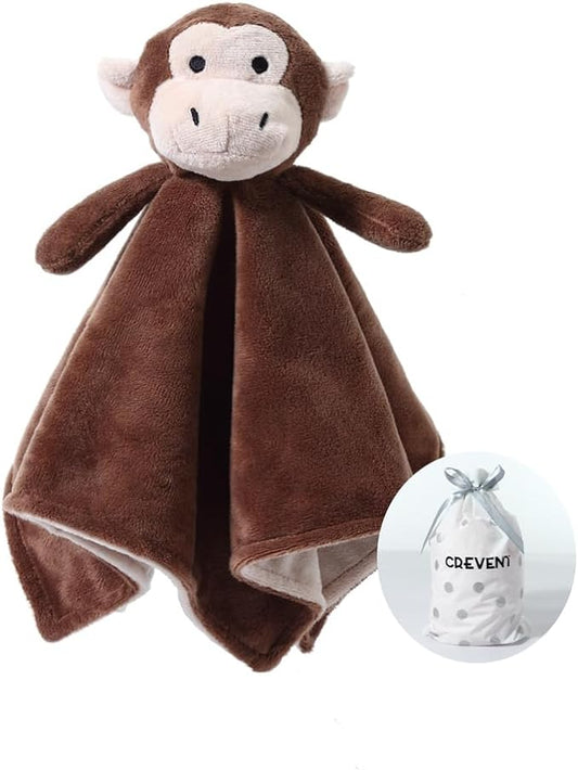 CREVENT Cozy Plush Baby Security Blanket Loveys for Baby Boys with Animal Face, Baby Shower/Birthday Gifts for Newborns Infant Toddler (Brown Monkey)