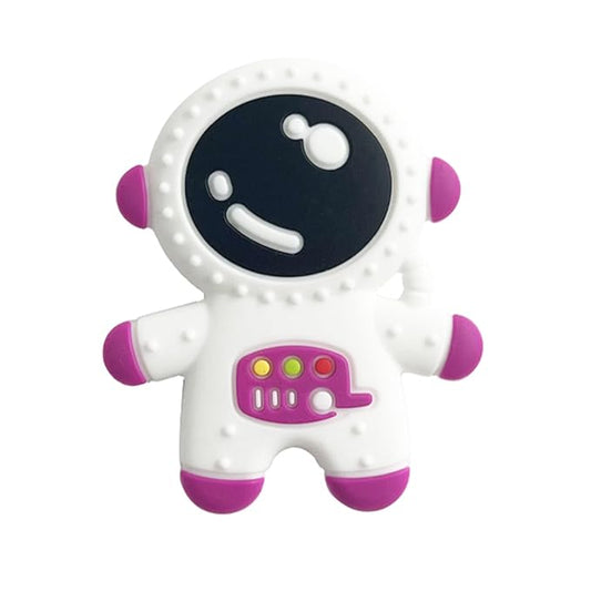Baby Teething Spaceman Toy for 3+ Months Infants Sucking, Food Grade Silicon Astronaut Styling Teether, BPA Free (Purple)