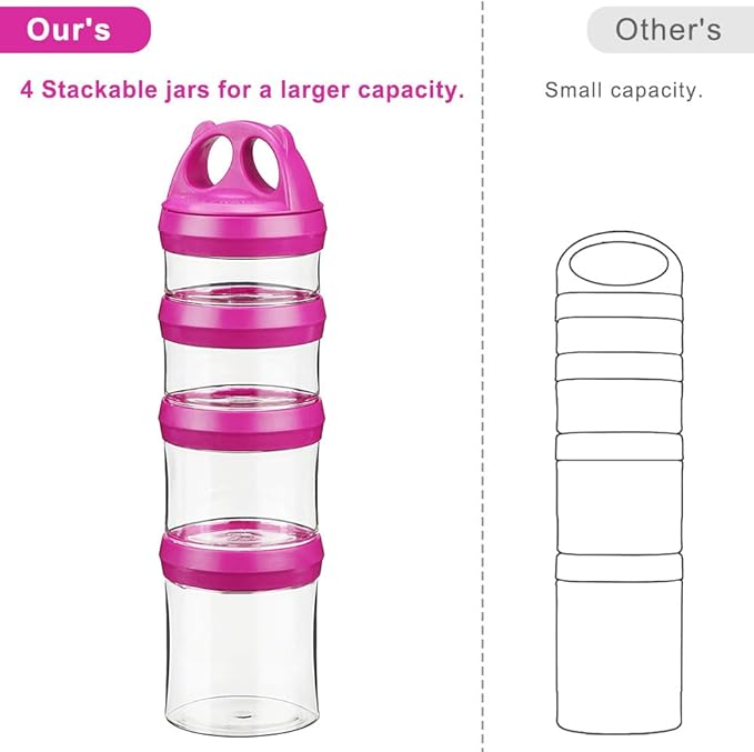 SELEWARE Portable Stackable Food Storage Containers for Snacks Formula Powder and Drinks Twist Lock System Airtight Leak-proof BPA and Phthalate Free 4 Piece Jars 31oz, Red