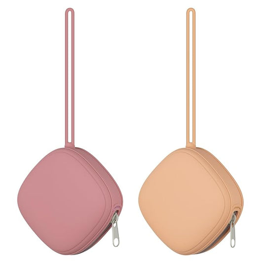 2 Pack Silicone Pacifier Holder Case, Portable Pacifier Case For Diaper Bag, BPA Free Newborn Baby Pacifiers Silicone Pouch For Boys & Girls (Apricot+Powder Rose)