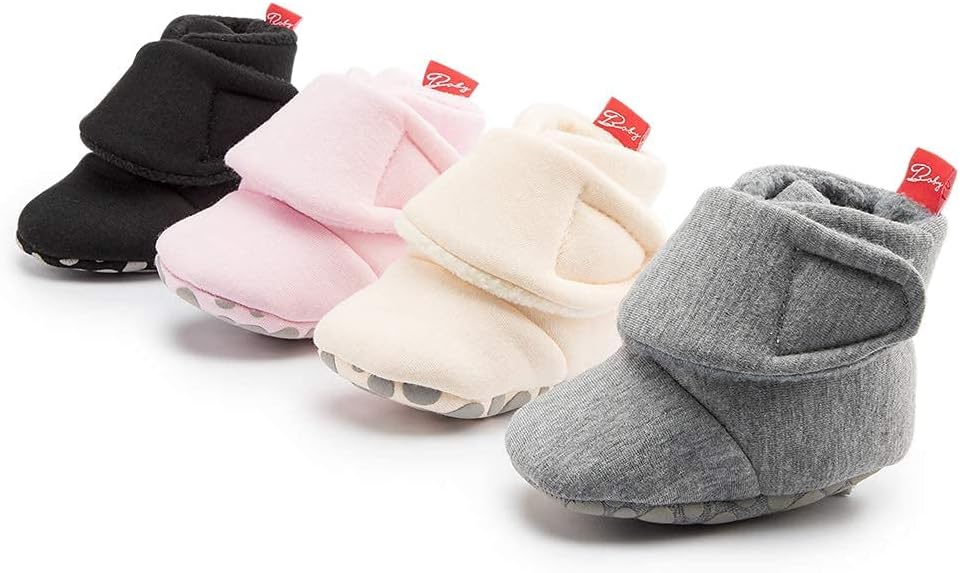 Sawimlgy Newborn Infant Baby Girl Boy Cotton Booties Stay On Sock Slippers Soft Bedroom Shoes Non-Skid Ankle Boots With Grippers Toddler Crib Warm Shoe First Walker Birthday Shower