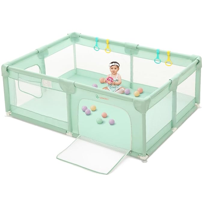 COMOMY Playpens for Babies and Toddlers, 74"x50" Playard Extra Large, Safe and Non-Slip Baby Fence, Full Mesh Design, Indoor & Outdoor Kids Activity Center, Play Pens (Dark Green)