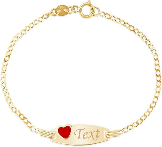 UNICORNJ 14k Gold ID Bracelet Engravable Girls Boys Kids Baby Infant, Personalized Figaro Curb Chain Name Bracelets for Babies Newborn Toddler Child Girl Boy Yellow Gold, Made in Italy