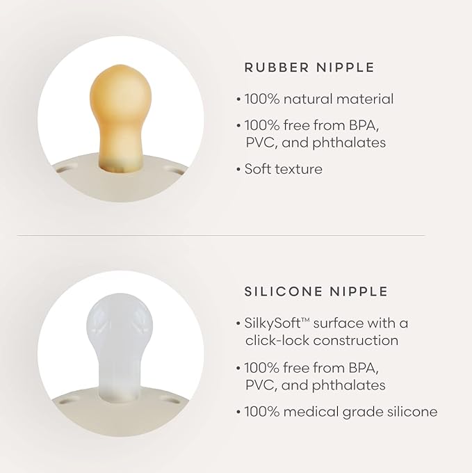 FRIGG Daisy Natural Rubber Baby Pacifier | Made in Denmark | BPA-Free (Willow/Croissant, 0-6 Months) 2-Pack