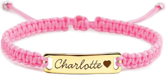 Personalized Baby Bracelet, 18K Gold Plated Custom Name Bracelet, Braided Cord Baby Bracelet Adjustable for Baby Girls and Boys as Birthday Gift Baptism Gift